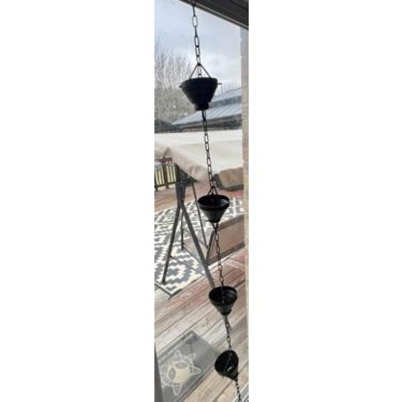 Monarch Aluminum Rain Chain 8.5ft Black Decorative Gutter Downspout - Picture 3 of 5